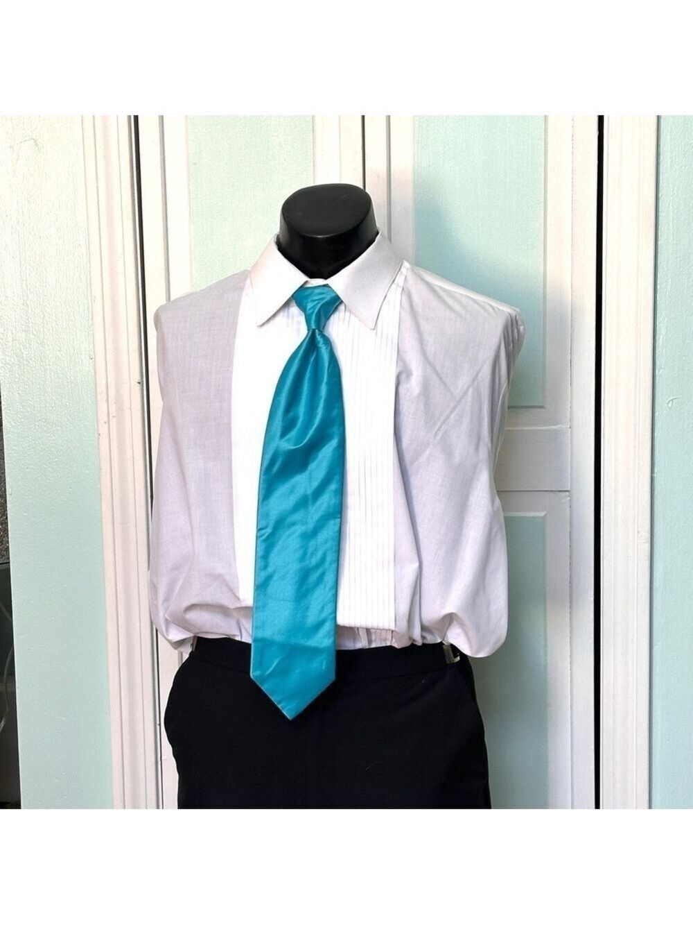 Turquoise Aqua Satin Tie Wedding Prom Tuxedo Pre Tied clip on 3 available